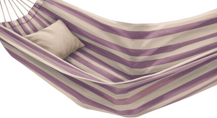 Serene Stripes: A Digital Painting of a Hammock Lavender and Beige Ready for Relaxation.
