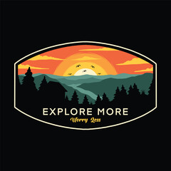 hill badge logo with river and mountain background