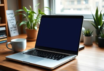 Laptop, notebook, coffee, plant, desk, startup workspace,   meeting,   idea