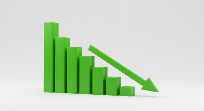 Declining Green Bar Graph: Economic Downturn Visualization