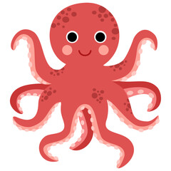 Cartoon Illustration of a Red Octopus