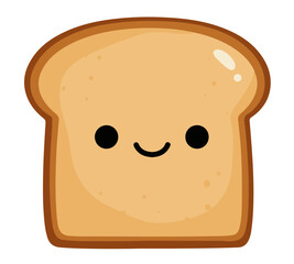 A cheerful, cartoon-style slice of bread with a smiling face, isolated on white.