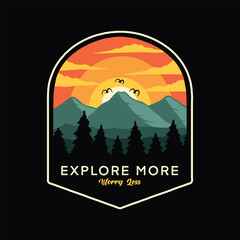 mountain atmosphere badge logo with many pine trees