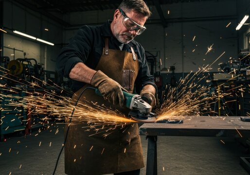 Metalworker Sparks: Crafting with Precision and Safety - Powered by Adobe