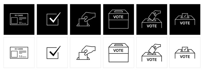 Voting Icon Set - Elections, Identity, Checkmark, Simple Line Vectors