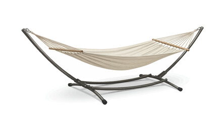 Elegant Cream Hammock with Dark Gray Metal Stand.