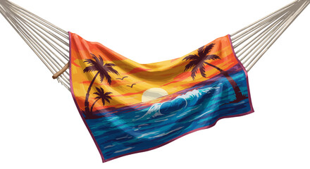 Vibrant Sunset Seascape Hammock Throw Draped in Leisurely Style.