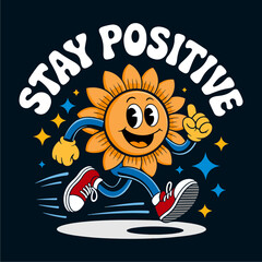 A cartoon sun flower character running, encouraging a positive mindset.