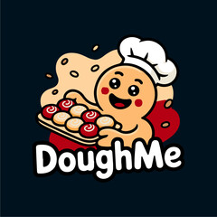 Cartoon chef character holding a tray of pastries, logo for a bakery or food business.