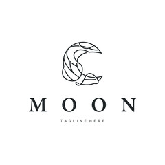 Moon logo design with a simple line concept as a product brand template or poster with a night sky view with an elegant and modern line moon.