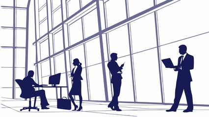 Silhouetted Business Professionals Engaging in Collaboration Within Modern