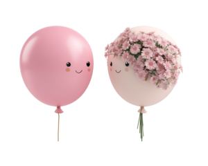 Two balloons with faces and flowers