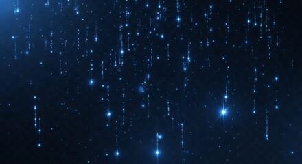 Abstract blue digital particles falling downwards, creating a dynamic, glowing effect against the dark background.
