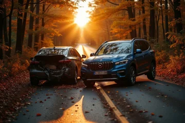 Fototapete Fahrzeug Two vehicles damaged in an autumnal accident.  © RESTY