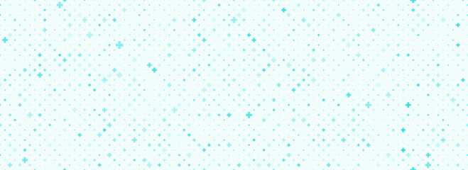 Medical healthcare seamless background. Green blue cross hospital pattern. Repeated plus symbol wallpaper. Tech backdrop for presentation, banner, poster, booklet, brochure, leaflet. Vector