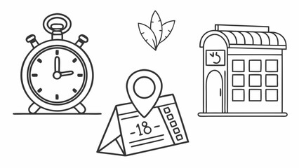 Illustration of Clock, Calendar, Location Marker, and Leaf Symbolizing Time