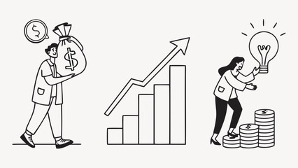 Illustration of Financial Growth Concepts with People Carrying Money