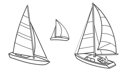 Illustration of Three Different Sailing Boats on a Calm Water Surface