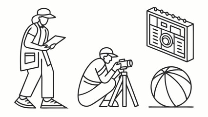 Photographer Capturing Sports Action with Camera and Tripod in Urban Setting