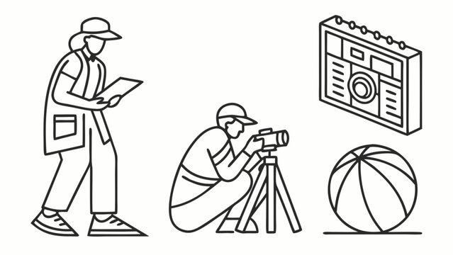 Photographer Capturing Sports Action with Camera and Tripod in Urban Setting