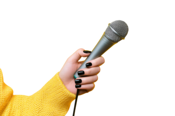 microphone in hand, isolated on white background