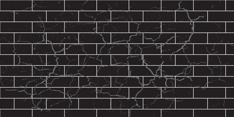 Cracked black Brick Wall Vector Texture – Grunge Urban Seamless Background