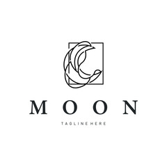 Moon logo design with a simple line concept as a product brand template or poster with a night sky view with an elegant and modern line moon.