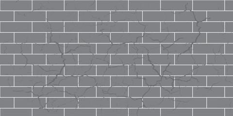 Cracked gray Brick Wall Vector Texture – Grunge Urban Seamless Background