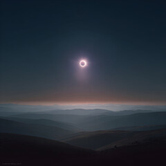 Breathtaking View of a Solar Eclipse Over Distant Rolling Hills During Dusk