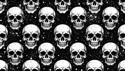 Skulls on black, eerie speckled background