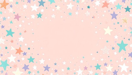 Peach background with scattered colorful stars