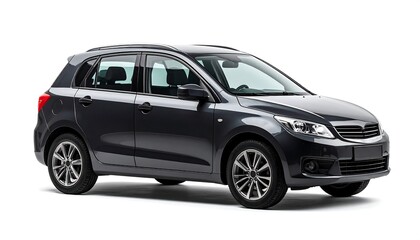 Gray hatchback vehicle, profile view