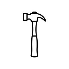 The hammer head and handle are clearly depicted in a minimalist, outline-style illustration. This type of icon or symbol is commonly used to represent tools, construction, or repair-related concepts