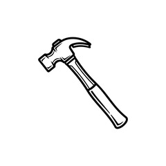 The hammer head and handle are clearly depicted in a minimalist, outline-style illustration. This type of icon or symbol is commonly used to represent tools, construction, or repair-related concepts