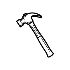 The hammer head and handle are clearly depicted in a minimalist, outline-style illustration. This type of icon or symbol is commonly used to represent tools, construction, or repair-related concepts