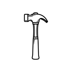 The hammer head and handle are clearly depicted in a minimalist, outline-style illustration. This type of icon or symbol is commonly used to represent tools, construction, or repair-related concepts