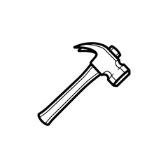 The hammer head and handle are clearly depicted in a minimalist, outline-style illustration. This type of icon or symbol is commonly used to represent tools, construction, or repair-related concepts