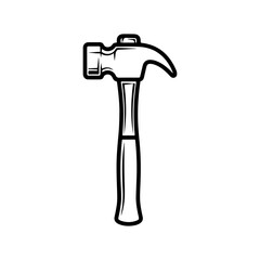 The hammer head and handle are clearly depicted in a minimalist, outline-style illustration. This type of icon or symbol is commonly used to represent tools, construction, or repair-related concepts