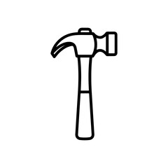 The hammer head and handle are clearly depicted in a minimalist, outline-style illustration. This type of icon or symbol is commonly used to represent tools, construction, or repair-related concepts