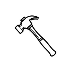The hammer head and handle are clearly depicted in a minimalist, outline-style illustration. This type of icon or symbol is commonly used to represent tools, construction, or repair-related concepts i