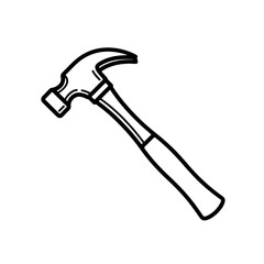 The hammer head and handle are clearly depicted in a minimalist, outline-style illustration. This type of icon or symbol is commonly used to represent tools, construction, or repair-related concepts i