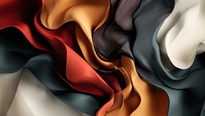 Abstract design of flowing, textured shapes in varied colors.