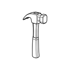The hammer head and handle are clearly depicted in a minimalist, outline-style illustration. This type of icon or symbol is commonly used to represent tools, construction, or repair-related concepts i