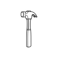 The hammer head and handle are clearly depicted in a minimalist, outline-style illustration. This type of icon or symbol is commonly used to represent tools, construction, or repair-related concepts i
