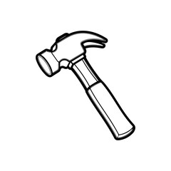 The hammer head and handle are clearly depicted in a minimalist, outline-style illustration. This type of icon or symbol is commonly used to represent tools, construction, or repair-related concepts i