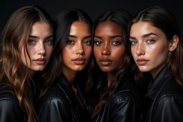 Fototapeta premium Four young women with diverse ethnicities, close-up portrait.