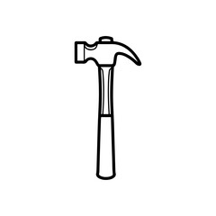 The hammer head and handle are clearly depicted in a minimalist, outline-style illustration. This type of icon or symbol is commonly used to represent tools, construction, or repair-related concepts i