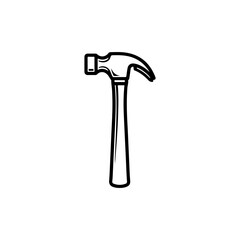 The hammer head and handle are clearly depicted in a minimalist, outline-style illustration. This type of icon or symbol is commonly used to represent tools, construction, or repair-related concepts i