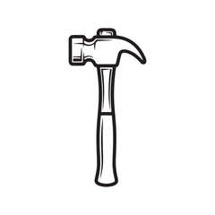 The hammer head and handle are clearly depicted in a minimalist, outline-style illustration. This type of icon or symbol is commonly used to represent tools, construction, or repair-related concepts i