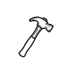 The hammer head and handle are clearly depicted in a minimalist, outline-style illustration. This type of icon or symbol is commonly used to represent tools, construction, or repair-related concepts i